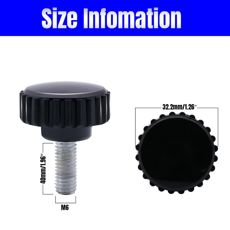 QIMAOO 8pcs Metric Male Thread Knurled, M6 x 40mm Black Thumb Screw Clamping Knobs Plastic Grip Threaded Knurled - Image 2